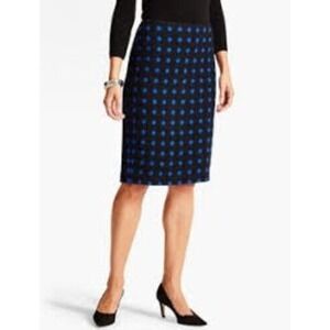 TALBOTS 10 Wool Blend Pencil Skirt Black Royal Blue Polka Dot Knee Length Career